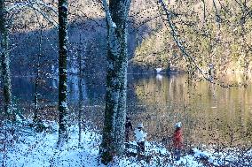 Bavarian Lake Alpsee Circular Trail In Winter