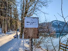 Bavarian Lake Alpsee Circular Trail In Winter