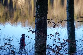 Bavarian Lake Alpsee Circular Trail In Winter