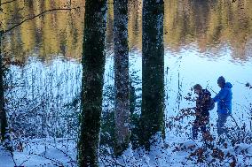 Bavarian Lake Alpsee Circular Trail In Winter