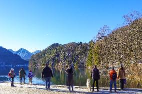 Bavarian Lake Alpsee Circular Trail In Winter