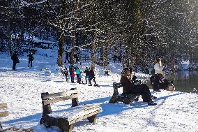 Bavarian Lake Alpsee Circular Trail In Winter