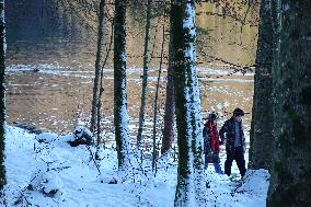 Bavarian Lake Alpsee Circular Trail In Winter