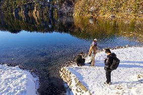 Bavarian Lake Alpsee Circular Trail In Winter