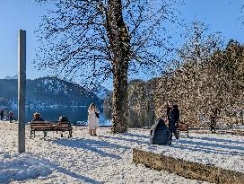 Bavarian Lake Alpsee Circular Trail In Winter