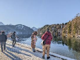 Bavarian Lake Alpsee Circular Trail In Winter