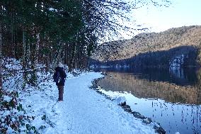 Bavarian Lake Alpsee Circular Trail In Winter