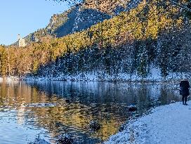 Bavarian Lake Alpsee Circular Trail In Winter