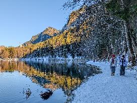 Bavarian Lake Alpsee Circular Trail In Winter