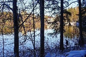 Bavarian Lake Alpsee Circular Trail In Winter