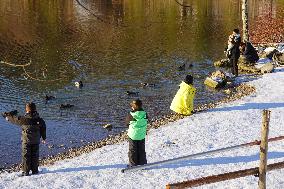 Bavarian Lake Alpsee Circular Trail In Winter