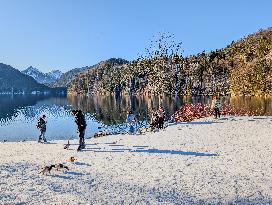 Bavarian Lake Alpsee Circular Trail In Winter