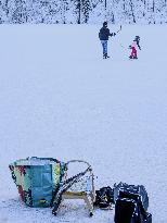 Outdoor Activities On The Frozen Bavarian Lake Schwansee