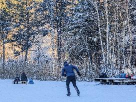 Outdoor Activities On The Frozen Bavarian Lake Schwansee