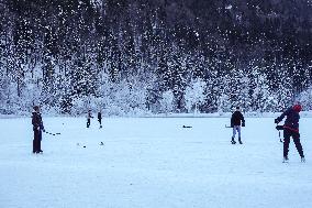 Outdoor Activities On The Frozen Bavarian Lake Schwansee