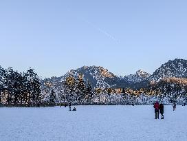 Outdoor Activities On The Frozen Bavarian Lake Schwansee