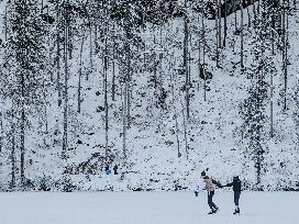 Outdoor Activities On The Frozen Bavarian Lake Schwansee