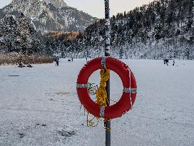 Outdoor Activities On The Frozen Bavarian Lake Schwansee