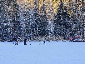 Outdoor Activities On The Frozen Bavarian Lake Schwansee