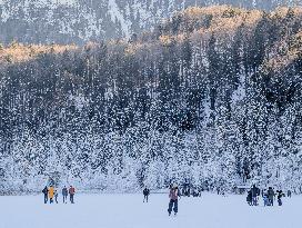 Outdoor Activities On The Frozen Bavarian Lake Schwansee