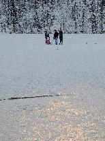 Outdoor Activities On The Frozen Bavarian Lake Schwansee