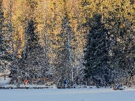 Outdoor Activities On The Frozen Bavarian Lake Schwansee