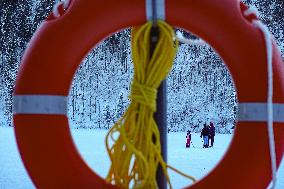 Outdoor Activities On The Frozen Bavarian Lake Schwansee