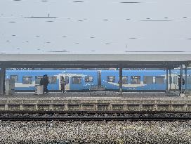 Buchloe Train Station In Bavaria On A Hazy Foggy Morning