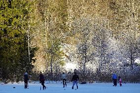 Outdoor Activities On The Frozen Bavarian Lake Schwansee