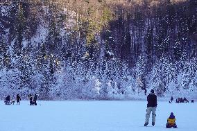 Outdoor Activities On The Frozen Bavarian Lake Schwansee