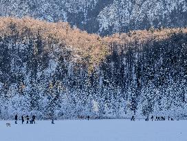 Outdoor Activities On The Frozen Bavarian Lake Schwansee