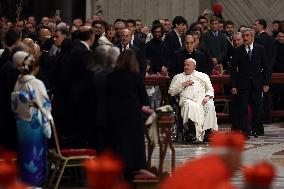 Pope Francis celebrates the mass of First Vespers and Te Deum in Altar of the Confessio, St. Peterâs Basilica