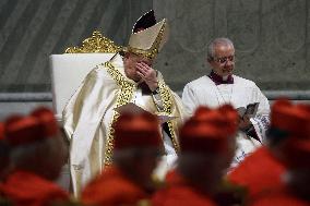 Pope Francis celebrates the mass of First Vespers and Te Deum in Altar of the Confessio, St. Peterâs Basilica