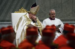 Pope Francis celebrates the mass of First Vespers and Te Deum in Altar of the Confessio, St. Peterâs Basilica