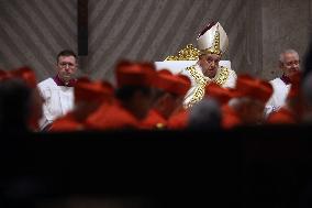 Pope Francis celebrates the mass of First Vespers and Te Deum in Altar of the Confessio, St. Peterâs Basilica