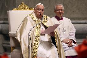 Pope Francis celebrates the mass of First Vespers and Te Deum in Altar of the Confessio, St. Peterâs Basilica