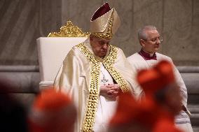 Pope Francis celebrates the mass of First Vespers and Te Deum in Altar of the Confessio, St. Peterâs Basilica