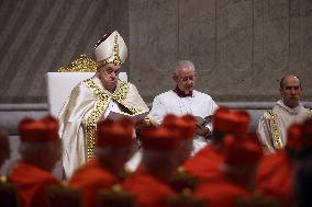 Pope Francis celebrates the mass of First Vespers and Te Deum in Altar of the Confessio, St. Peterâs Basilica