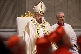 Pope Francis celebrates the mass of First Vespers and Te Deum in Altar of the Confessio, St. Peterâs Basilica