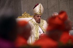 Pope Francis celebrates the mass of First Vespers and Te Deum in Altar of the Confessio, St. Peterâs Basilica