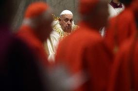 Pope Francis celebrates the mass of First Vespers and Te Deum in Altar of the Confessio, St. Peterâs Basilica