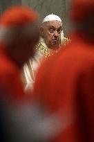 Pope Francis celebrates the mass of First Vespers and Te Deum in Altar of the Confessio, St. Peterâs Basilica