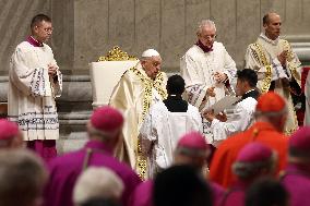 Pope Francis celebrates the mass of First Vespers and Te Deum in Altar of the Confessio, St. Peterâs Basilica