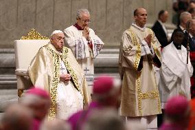 Pope Francis celebrates the mass of First Vespers and Te Deum in Altar of the Confessio, St. Peterâs Basilica