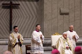 Pope Francis celebrates the mass of First Vespers and Te Deum in Altar of the Confessio, St. Peterâs Basilica