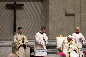 Pope Francis celebrates the mass of First Vespers and Te Deum in Altar of the Confessio, St. Peterâs Basilica