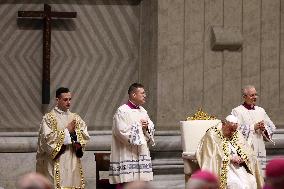 Pope Francis celebrates the mass of First Vespers and Te Deum in Altar of the Confessio, St. Peterâs Basilica