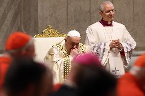 Pope Francis celebrates the mass of First Vespers and Te Deum in Altar of the Confessio, St. Peterâs Basilica