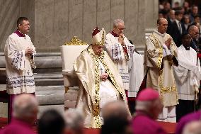 Pope Francis celebrates the mass of First Vespers and Te Deum in Altar of the Confessio, St. Peterâs Basilica