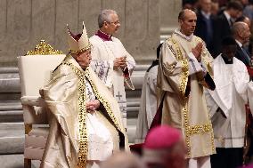 Pope Francis celebrates the mass of First Vespers and Te Deum in Altar of the Confessio, St. Peterâs Basilica